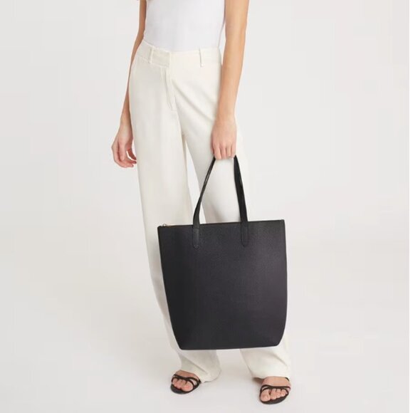 Cuyana Tall Structured Leather Zipper Tote in Black Pebbled Leather - Picture 1 of 15